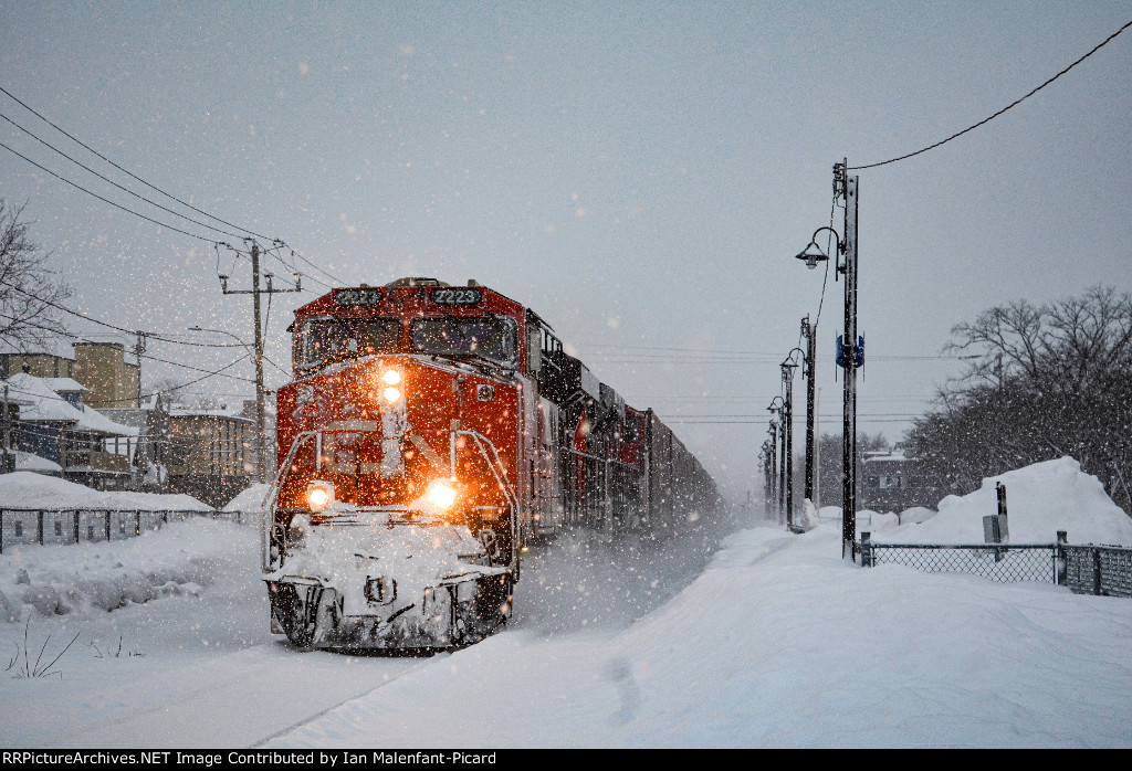 CN 2223 rolling through the blizzard